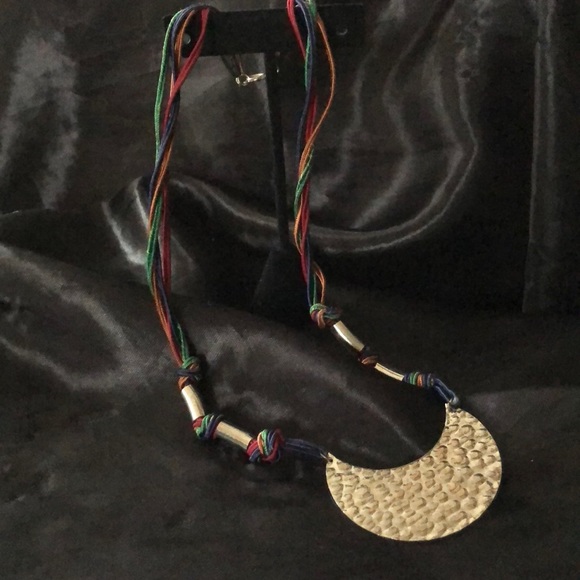 Hammered Silver and Colorful Bib Necklace - Picture 4 of 6